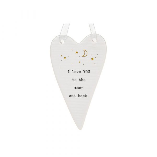 I Love you to the moon and back ceramic white heart
