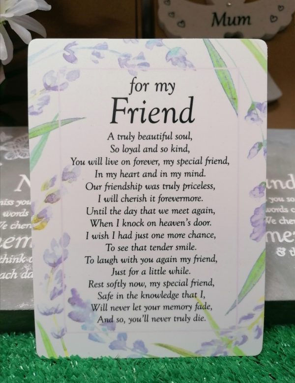For My Friend Graveside Memorial Poem Card