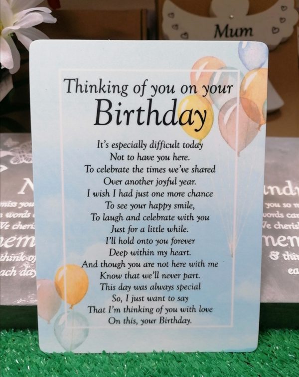 Thinking Of You On Your Birthday Graveside Memorial Poem Card