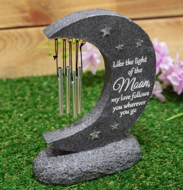 GRAVESIDE MOON WINDCHIME STONE EFFECT RESIN