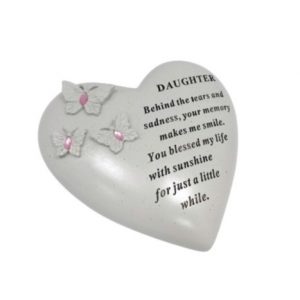 Graveside Daughter butterfly heart with pink gem decoration