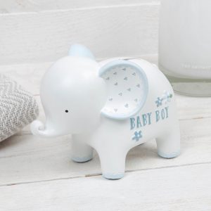 White Baby Boy Elephant Money Box