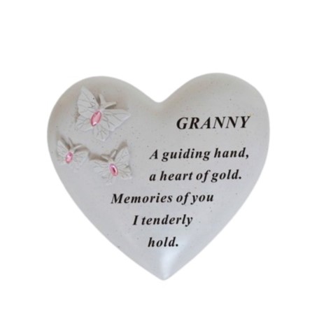 Graveside Ornament Granny butterfly heart with pink gem decoration.