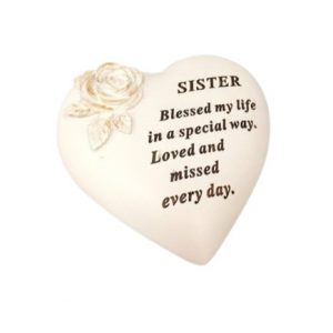 Cream and Gold Heart Graveside Stone Sister