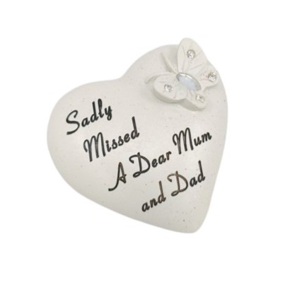 Graveside Diamante Butterfly Heart Mum and Dad