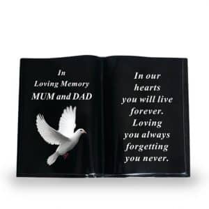 Graveside Ornament Black Book with Dove Mum And Dad df19499